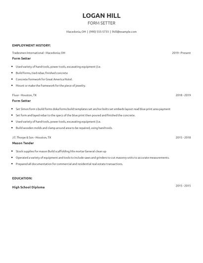 Form Setter Resume