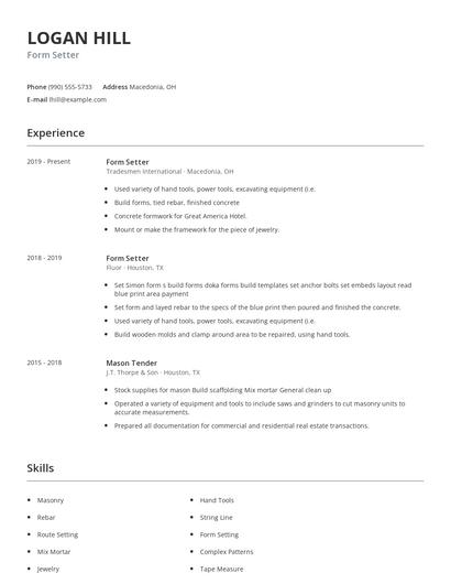 Form Setter Resume