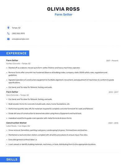 Form Setter Resume