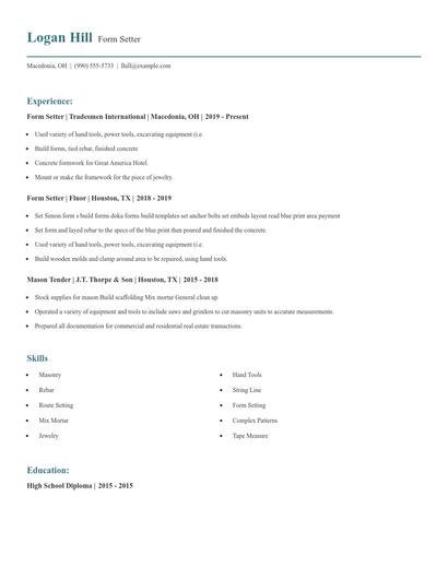 Form Setter Resume