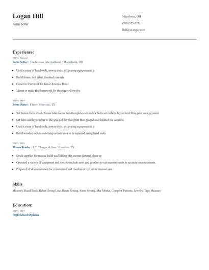 Form Setter Resume
