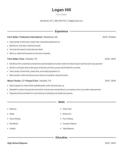 Form Setter Resume
