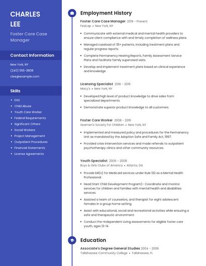 Foster Care Case Manager Resume