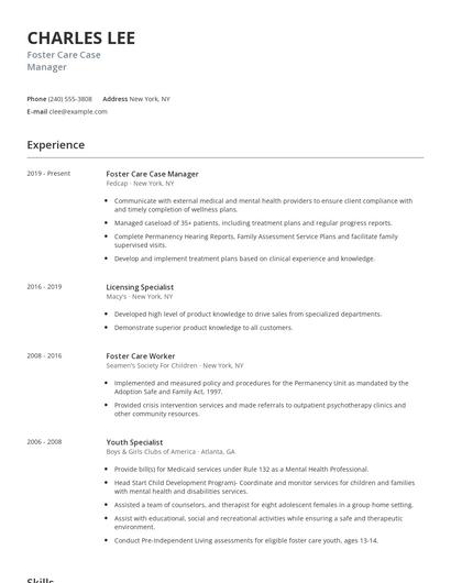 Foster Care Case Manager Resume