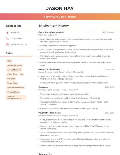 Foster Care Case Manager Resume