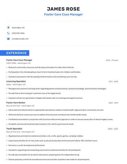 Foster Care Case Manager Resume