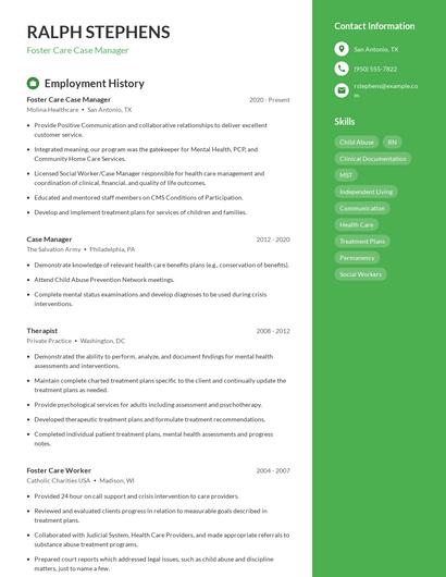 Foster Care Case Manager Resume