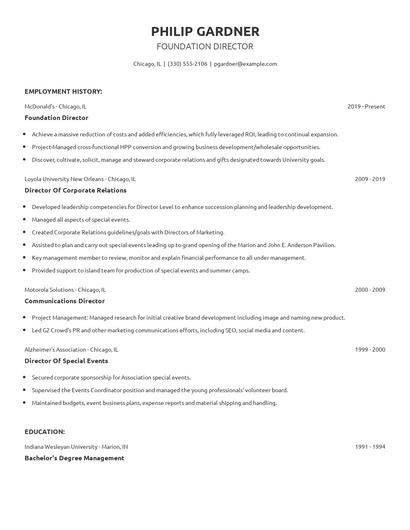 Foundation Director Resume