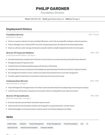 Foundation Director Resume