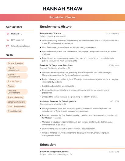 Foundation Director Resume