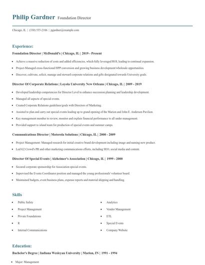 Foundation Director Resume