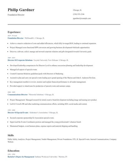 Foundation Director Resume