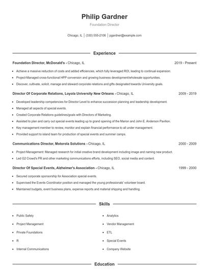 Foundation Director Resume