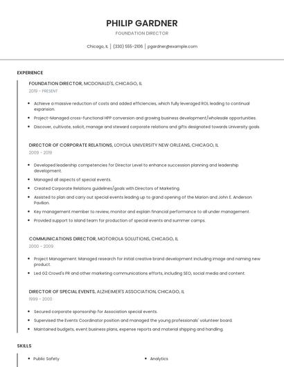 Foundation Director Resume