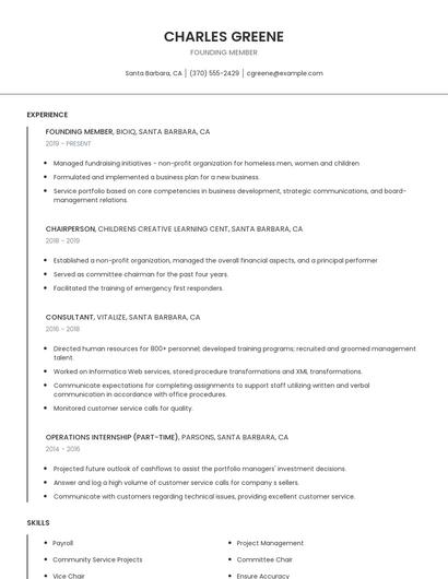 Founding Member Resume