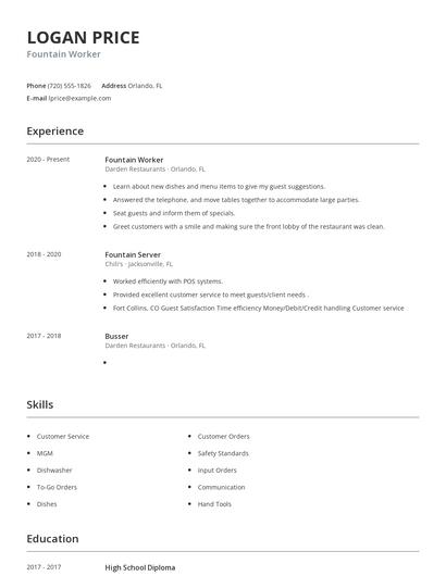 Fountain Worker Resume