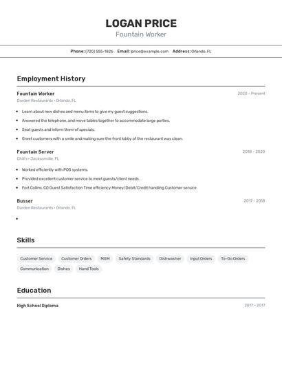Fountain Worker Resume