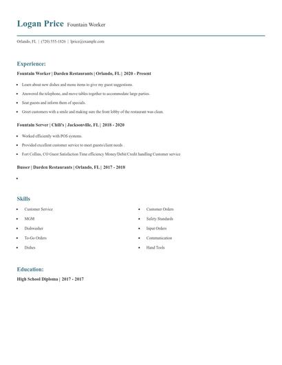 Fountain Worker Resume