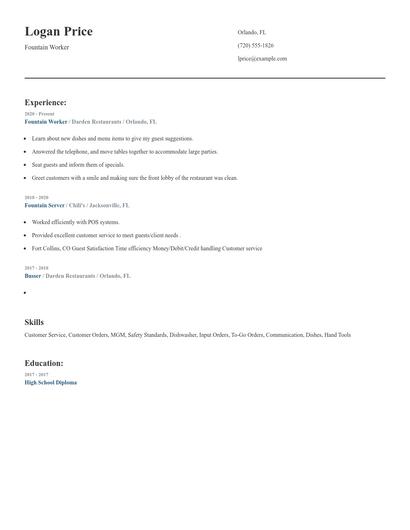 Fountain Worker Resume