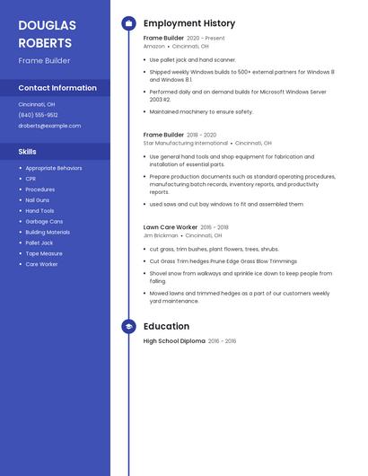 Frame Builder Resume