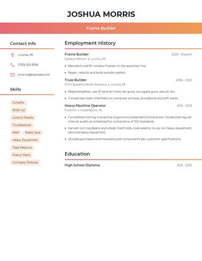 Frame Builder Resume