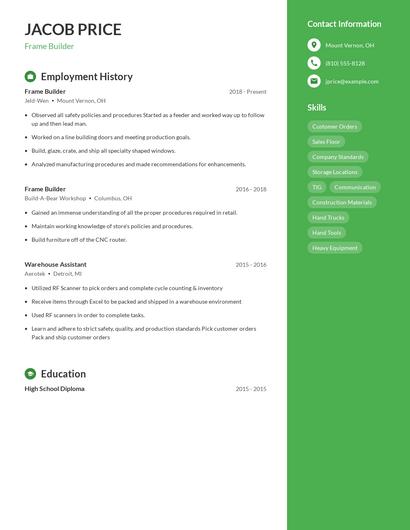 Frame Builder Resume