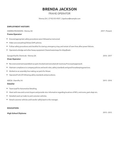 Frame Operator Resume