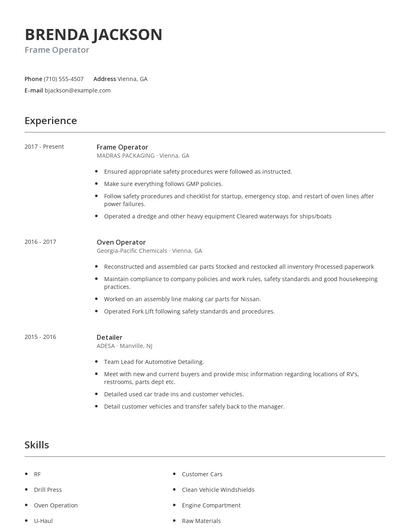 Frame Operator Resume