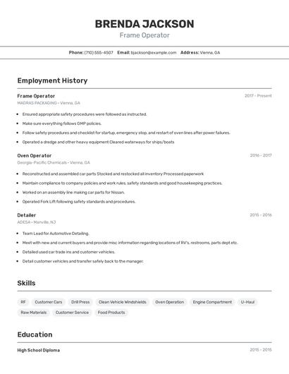 Frame Operator Resume
