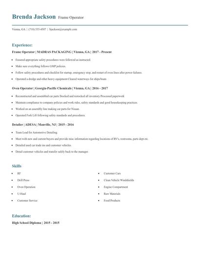 Frame Operator Resume