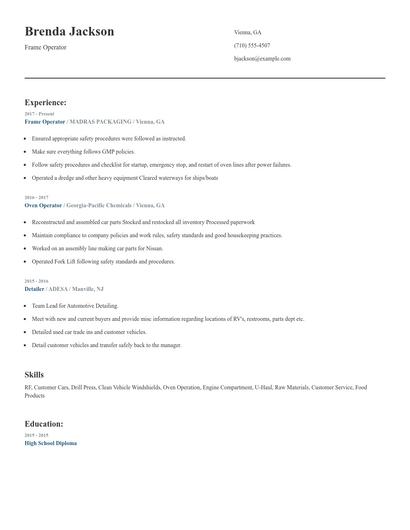 Frame Operator Resume