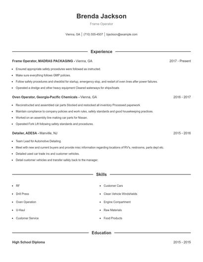 Frame Operator Resume