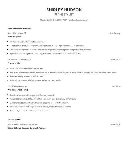 Frame Stylist Resume