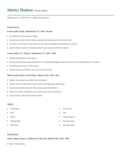 Frame Stylist Resume