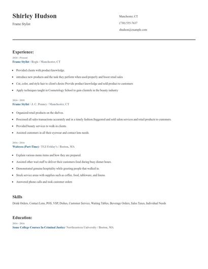 Frame Stylist Resume