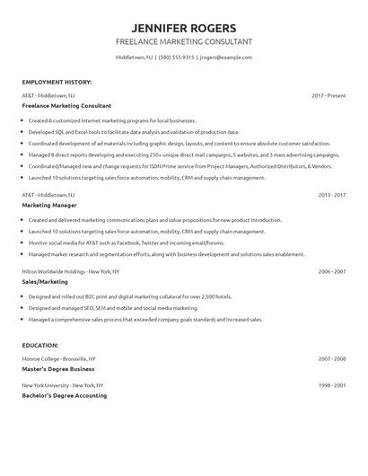 Freelance Marketing Consultant Resume
