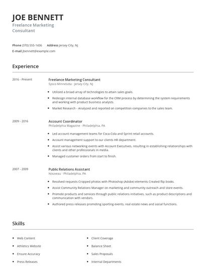 Freelance Marketing Consultant Resume