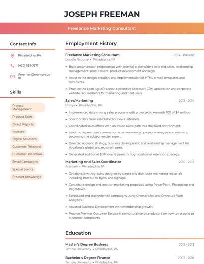 Freelance Marketing Consultant Resume