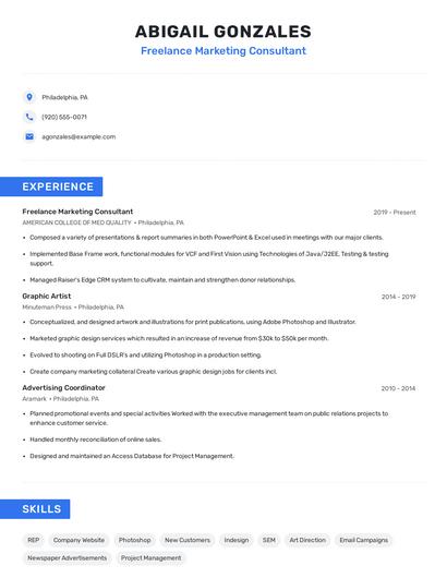 Freelance Marketing Consultant Resume