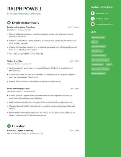 Freelance Marketing Consultant Resume