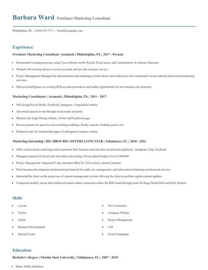 Freelance Marketing Consultant Resume
