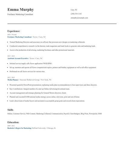 Freelance Marketing Consultant Resume