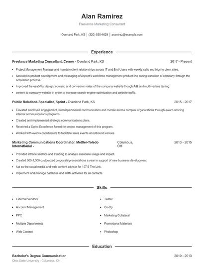 Freelance Marketing Consultant Resume