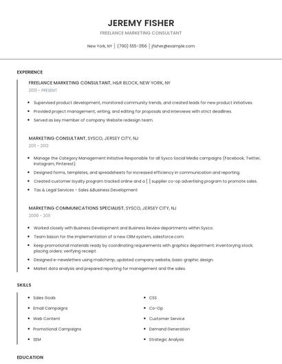 Freelance Marketing Consultant Resume