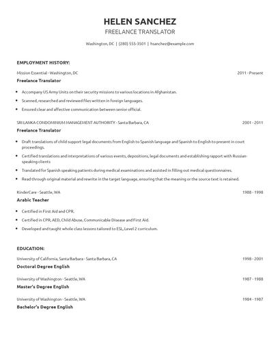 Freelance Translator Resume