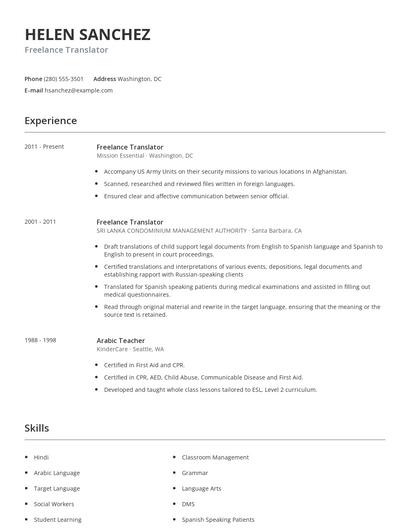Freelance Translator Resume