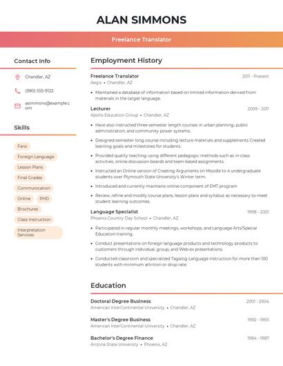 Freelance Translator Resume