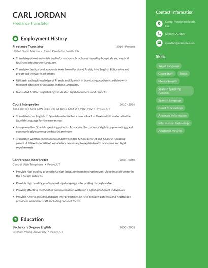 Freelance Translator Resume