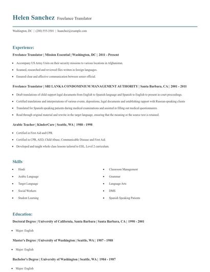 Freelance Translator Resume