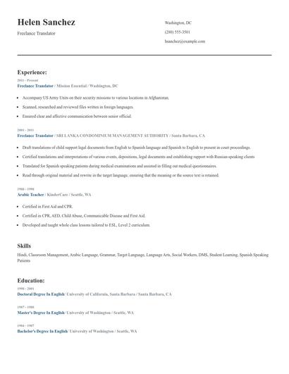 Freelance Translator Resume